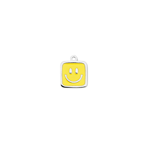 Stainless Steel - Rostfrei Stahl Anh&auml;nger Viereck mit Smiley Silver-yellow