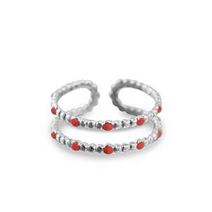 Ringe aus Stainless Steel - Rostfreiem Stahl Dots Silver-red