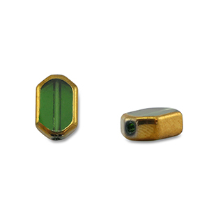 Glasperlen Hexagon Green transparent-gold