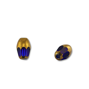 Glasperlen Oval Blue transparent-gold