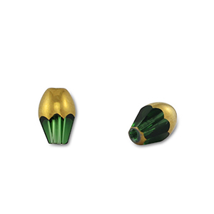 Glasperlen Oval Green transparent-gold