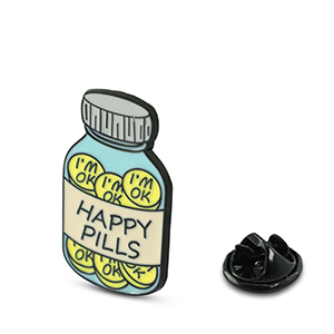Anstecker "Happy pills" Champagne-yellow-blue