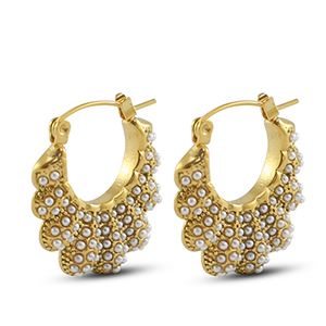 Ohrringe aus Stainless Steel - Rostfreiem Stahl Ohrstecker L&uuml;fter mit Imitation Perlen Gold