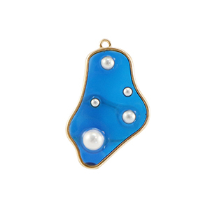Resin Anh&auml;nger Irregular mit Perlen Gold-blue-white