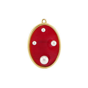 Resin Anh&auml;nger Oval mit Perlen Gold-red-white