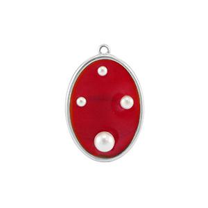 Resin Anh&auml;nger Oval mit Perlen Silver-red-white
