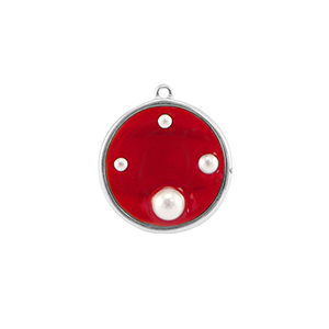 Resin Anh&auml;nger Rund mit Perlen Silver-red-white