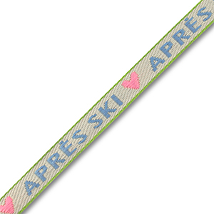 Schmuckband mit Text "Apr&egrave;s ski" Off white-blue-light pink-green