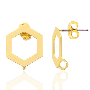 Metall Zubeh&ouml;r DQ Earpin Hexagon mit &Ouml;se Gold (Nickelfrei)