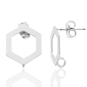 Metall Zubeh&ouml;r DQ Earpin Hexagon mit &Ouml;se Antik silber (Nickelfrei)