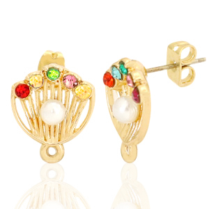 Metall Zubeh&ouml;r DQ Ohrstecker Perle Muschel mit &Ouml;se Gold (Nickelfrei)