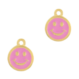 Metall Anh&auml;nger DQ Smiley Gold-magenta pink (Nickelfrei)