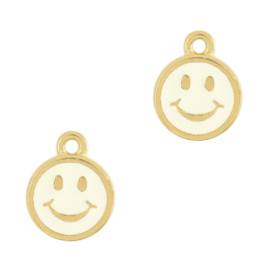 Metall Anh&auml;nger DQ Smiley Gold-ivory white (Nickelfrei)
