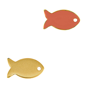 Metall Anh&auml;nger DQ Fisch Gold-coral red (nikkelvrij)