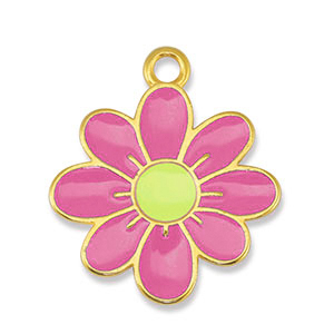 Metall Anh&auml;nger DQ Blume Pink-Lime Yellow-Gold (Nickelfrei)