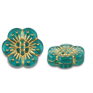 Acrylperlen Blume Turquoise blue-gold