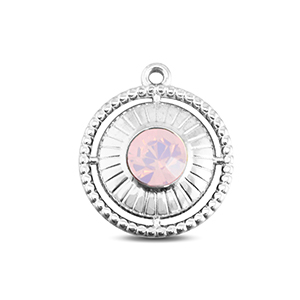 BY31&reg; Stainless Steel - Rostfrei Stahl Anh&auml;nger Rund mit Ring Silver-soft pink opal