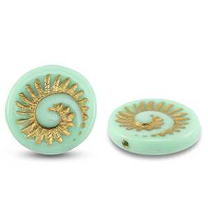 B&ouml;hmische Perlen Fossil Shell 18mm Mint green-gold
