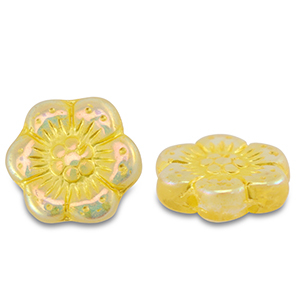 B&ouml;hmische Perlen Boho Flower 14mm Transparent yellow-AB coating