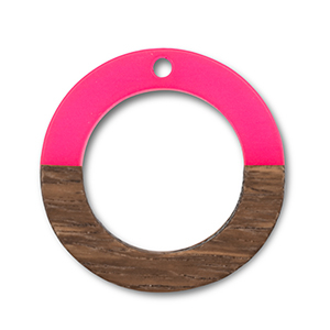 Holz Anh&auml;nger Rund Neon pink-brown
