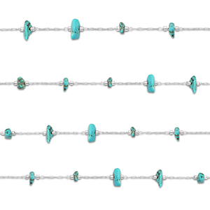 Stainless Steel - Rostfrei Stahl Schmuckzubeh&ouml;r Gliederkette Howlit Irregular Silver-turquoise