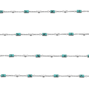 Stainless Steel - Rostfrei Stahl Schmuckzubeh&ouml;r Gliederkette Howlit Tube Silver-turquoise