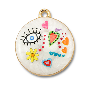 Metall Anh&auml;nger mit Enamel Rund White-multicolour-gold