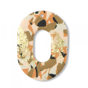 Polymer Anh&auml;nger Oval Brown-pink-white-gold