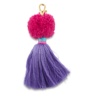 Schl&uuml;sselanh&auml;nger Pompom mit Quaste Magenta-purple-blue