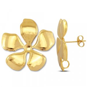 Stainless Steel - Rostfrei Stahl Schmuckzubeh&ouml;r Ohrringe / Ohrstecker Blume mit &Ouml;se Gold