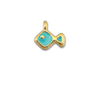 Metall Anh&auml;nger DQ Fisch Turquoise blue-Gold (Nickelfrei)