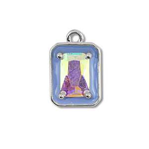 Brass TQ Metall Anh&auml;nger Rechteck Silver-blue-AB coating