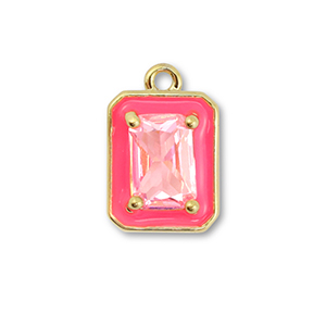 Brass TQ Metall Anh&auml;nger Rechteck Gold-neon pink-light pink