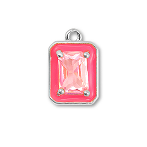 Brass TQ Metall Anh&auml;nger Rechteck Silver-neon pink-light pink
