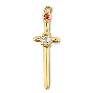 Brass TQ Metall Anh&auml;nger Schwert Gold-crystal-berry wine red
