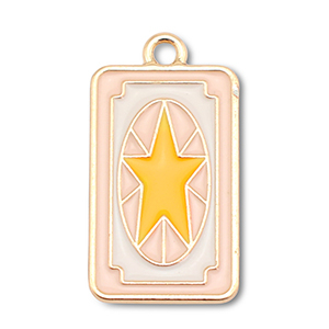 Metall Anh&auml;nger Enamel Karte mit Stern Gold-light pink-white-yellow