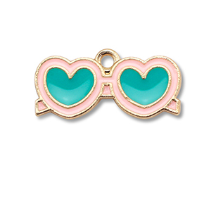 Metall Anh&auml;nger Enamel Herz-sonnenbrille Gold-turquoise blue-light pink