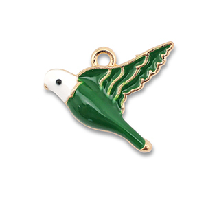 Metall Anh&auml;nger Enamel Vogel Gold-dark green-white