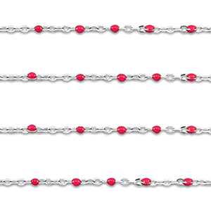 Stainless Steel - Rostfrei Stahl Schmuckzubeh&ouml;r Gliederkette 1mm Silver-cherry red