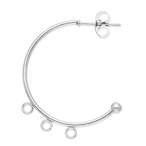 Stainless Steel - Rostfrei Stahl Schmuckzubeh&ouml;r Ohrringe Creolen mit 3 &Ouml;sen Silver