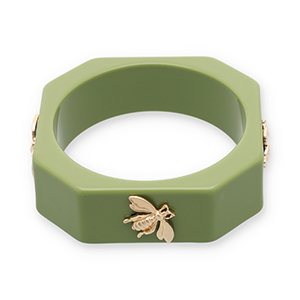 Resin-Armb&auml;nder Bangle mit Biene Olive green-gold