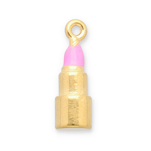 Stainless Steel - Rostfrei Stahl Anh&auml;nger Lippenstift Gold-pink
