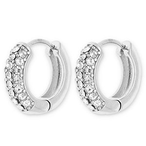 Ohrringe aus Stainless Steel - Rostfreiem Stahl Creolen mit Strass Silver-transparent