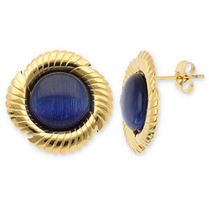 Ohrringe aus Stainless Steel - Rostfreiem Stahl Ohrstecker Rund Twisted Gold-dark blue