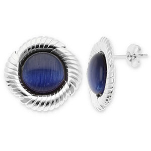 Ohrringe aus Stainless Steel - Rostfreiem Stahl Ohrstecker Rund Twisted Silver-dark blue