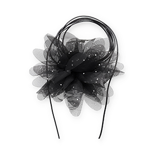 Blumen Halskette Organza mit Strass Black-silver