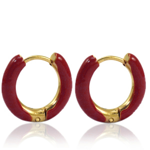 Ohrringe aus Stainless Steel - Rostfreiem Stahl Creolen Enamel 16mm Burgundy red-gold