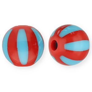 12 mm Acrylperlen mit Streifen Red-light blue