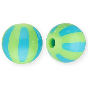 12 mm Acrylperlen mit Streifen Light green-light blue