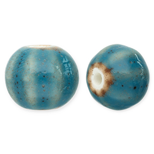 Perlen Keramik mit Streifen 12mm Teal blue